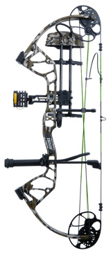 Side view of Bear Archery youth hunting bow, the Gamekeeper Jr. in color Mossy Oak Bottomland. - Kids Compound Bow - Youth Bow for Hunting