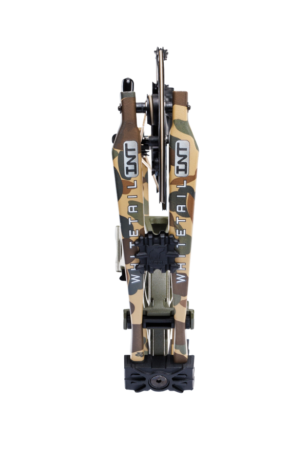 Bear Archery Whitetail INT logo on compound bow limbs in Throwback Green color.