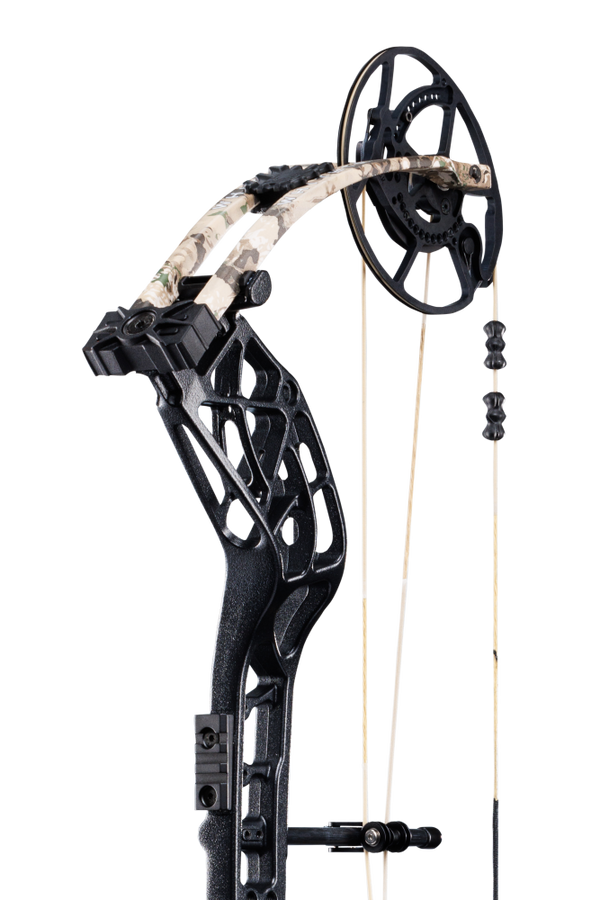 Close up of new roller cable guard system matched with the proven EKO cam system for an unrivaled draw cycle on the Whitetail INT.