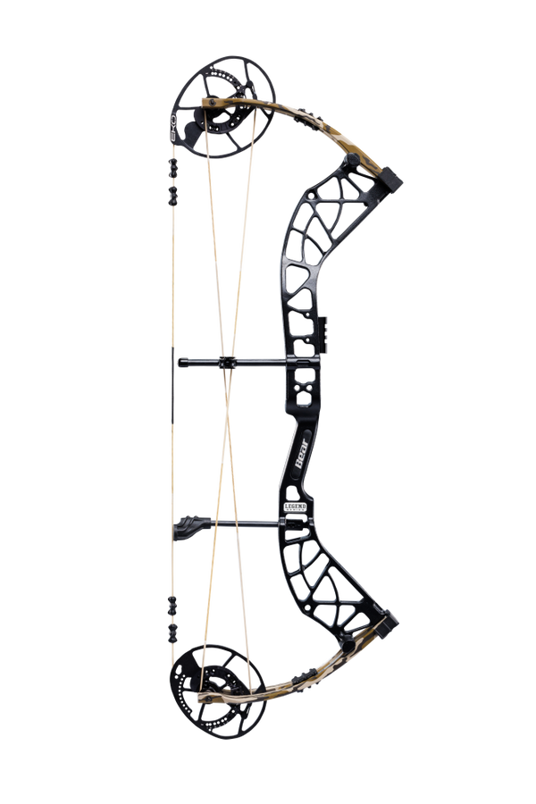 Side view of Bear Archery Whitetail INT compound bow with 90% let off, highlighting its modern lightweight frame.