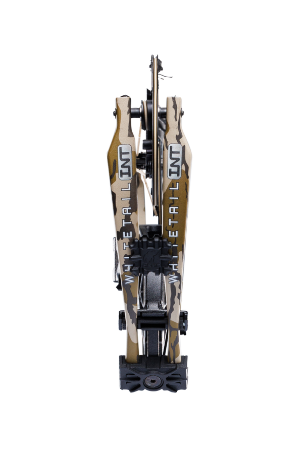 ear Archery Whitetail INT logo on compound bow limbs in Mossy Oak Bottomland color.