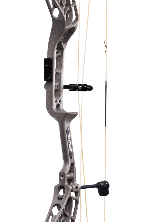Close up of Bear Archery Whitetail INT compound bow in color stone