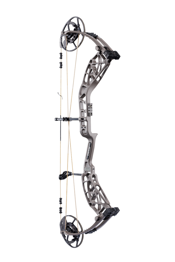 Full view of Bear Archery Whitetail INT compound bow showcasing its stone color.