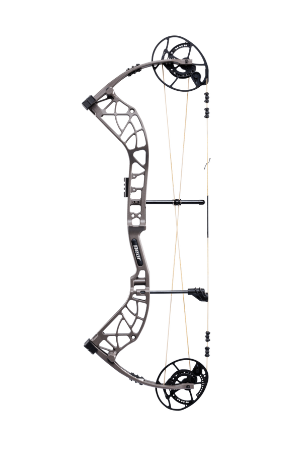 Bear Archery Whitetail INT compound bow in color stone aimed left.