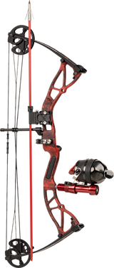 Side image of the Cajun Bowfishing Arrow Caddy, bowfishing quiver, shown on a Cajun Bowfishing bow.