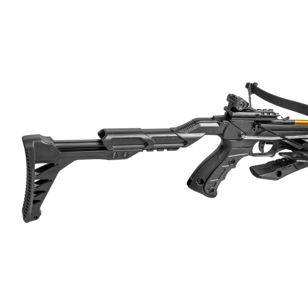 Close up of the Bear X Desire XL Pistol Crossbow. The Desire XL is a Self Cocking Crossbow. This mini crossbow comes in color Black and reach speeds up to 175 fps.