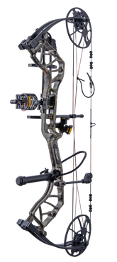 Bear Legit Maxx RTH adjustable compound bow in color Mossy Oak Roots on a transparent background.