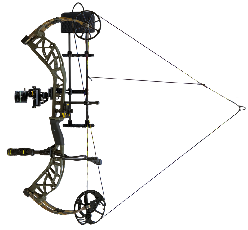 The Bear Adapt 2 Plus RTH compound bow at full draw.