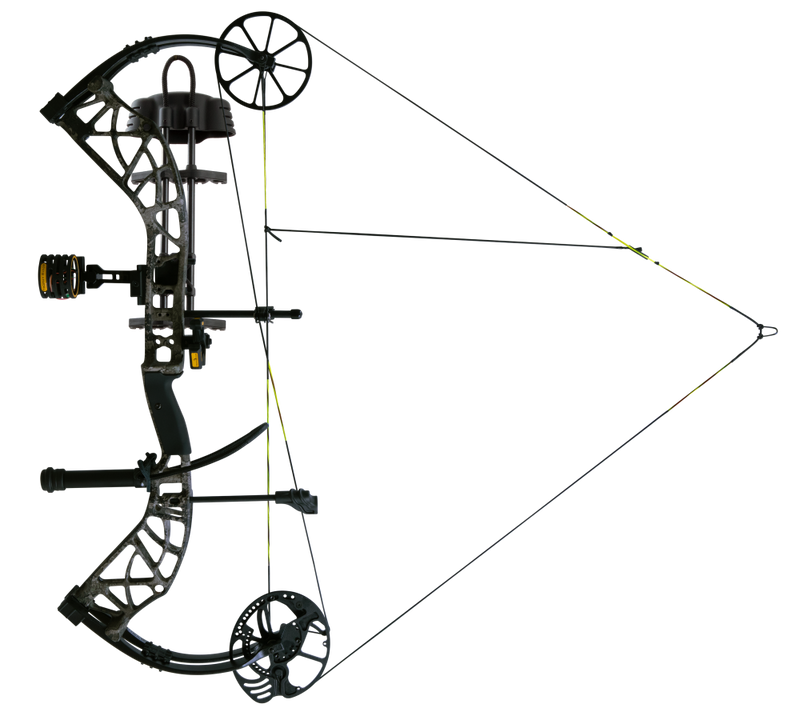 The Bear Adapt 2 RTH compound bow at full draw.
