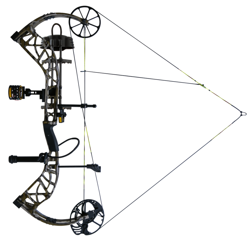 The Bear Adapt 2 RTH compound bow at full draw.