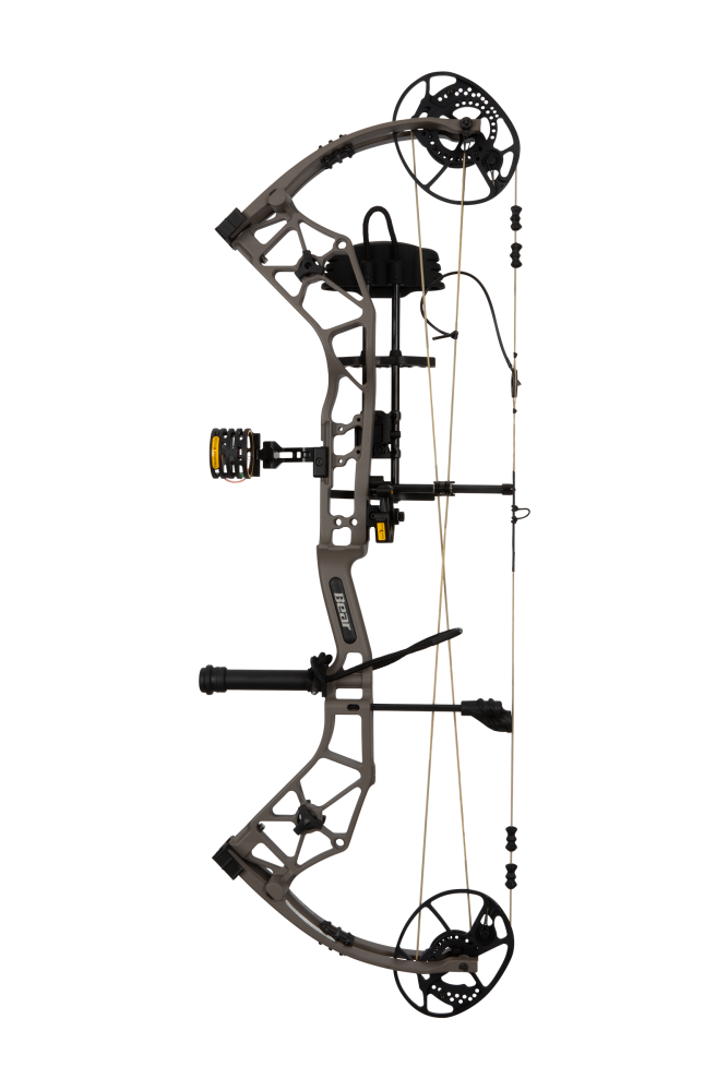 Trophy Ridge Package includes: integrated 4-pin sight, IMS® Whisker Biscuit V, 5-Spot quiver, stabilizer, peep sight, and D-loop._2