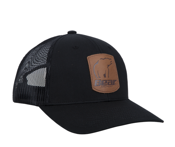 Bear Archery Black Leather Patch Hat - bear archery hat