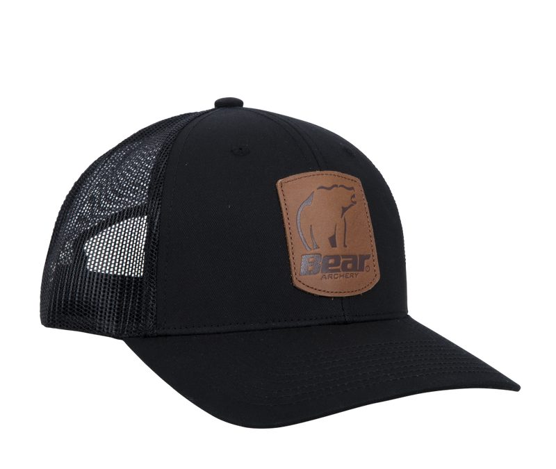 Bear Archery Black Leather Patch Hat - bear archery hat