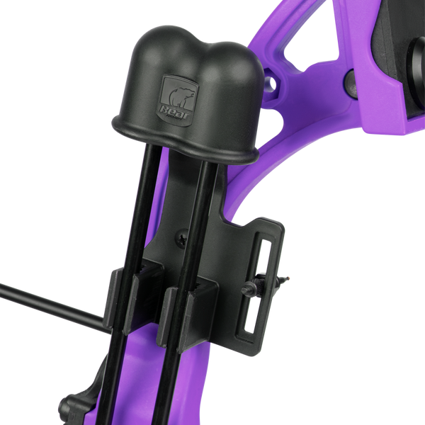 Close up the quiver on the Bear Brave bow in color purple. 