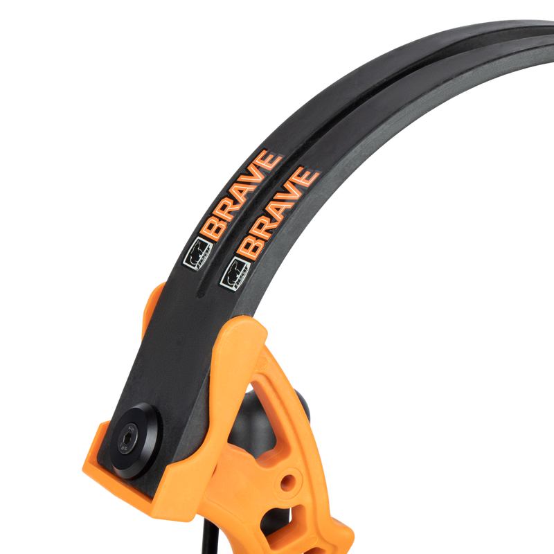 Bear Brave youth bow limbs with logo in color orange. 