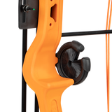 Close up of the whisker biscuit on the Bear Brave youth compound bow package in color orange. 