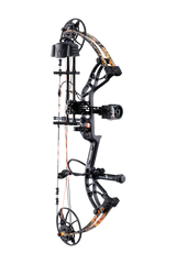 Bear Archery Cruzer G4 Compound Bow for bowhunting displayed against a transparent background, emphasizing its professional build quality, Wildfire color option, and Trophy Ridge ready-to-hunt accessories.