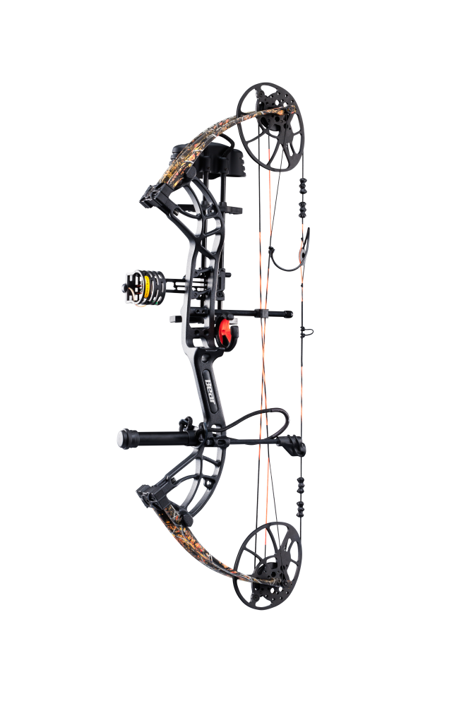 Side view of Bear Archery Cruzer G4 compact bow with 75% let off, highlighting its lightweight and compact frame.