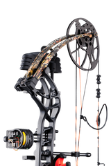 Close up of Trophy Ridge four pin sight and v-biscuit arrow rest. As well as Bear Archery's Cruzer G4 cam system and Wildfire color limbs.