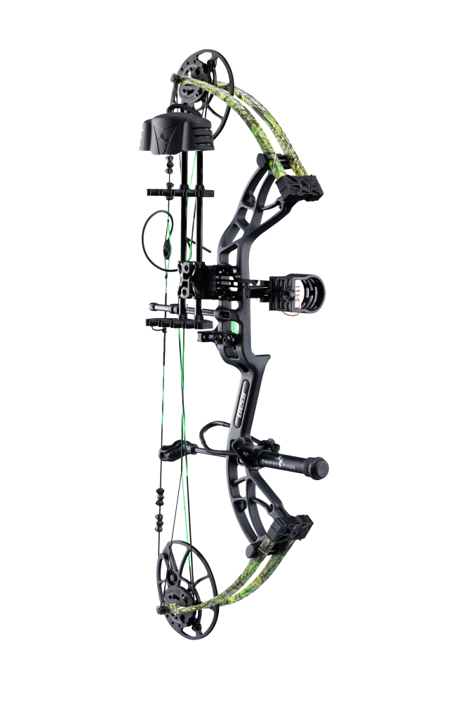 Side view showcasing Trophy Ridge’s ultimate ready-to-hunt package on Bear Archery's Cruzer G4 compact bow. 