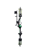 Front view Bear Cruzer G4 Compact Bow in color Toxic with Trophy Ridge Ready-To-Hunt accessories.