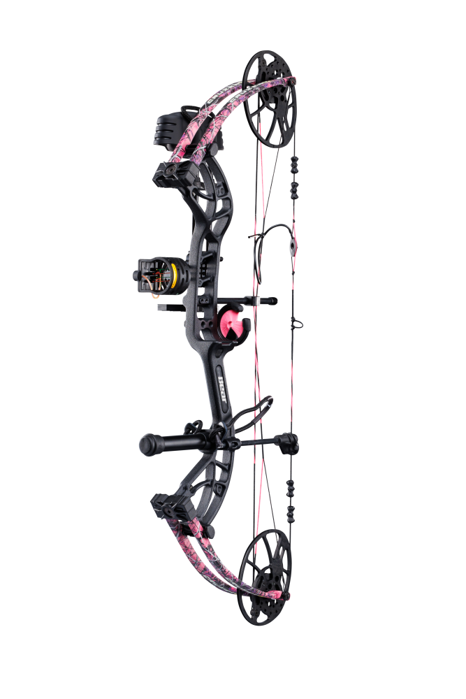 Side view of Bear Archery Cruzer G4 compact bow with 75% let off, highlighting its lightweight and compact frame.