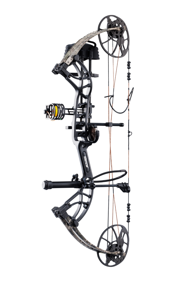 Side view of Bear Archery Cruzer G4 compact bow with 75% let off, highlighting its lightweight and compact frame.