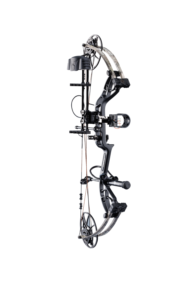 Side view of Bear Archery Cruzer G4 compact bow with 75% let off, highlighting its lightweight and compact frame.