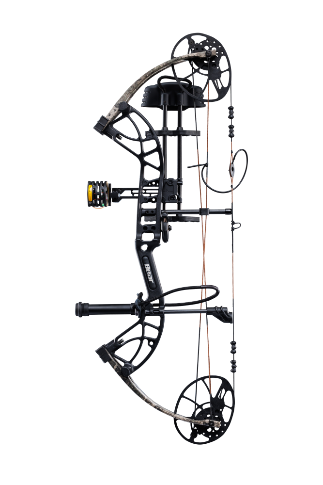 Side view showcasing Trophy Ridge’s ultimate ready-to-hunt package on Bear Archery's Cruzer G4 compact bow. 