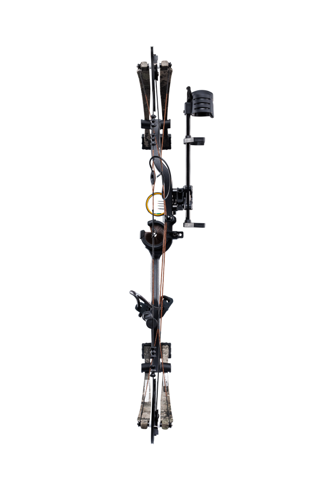 Back view of Bear Archery Cruzer G4 compound bow showcasing its compact 29" axel length. 