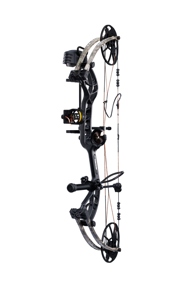 Side view showcasing Trophy Ridge’s ultimate ready-to-hunt package on Bear Archery's Cruzer G4 compact bow. 