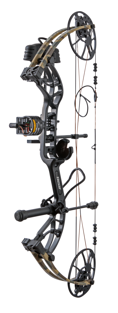 Side view of Bear Archery Cruzer G4 compact bow with 75% let off, highlighting its lightweight and compact frame.
