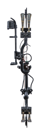 Front view Bear Cruzer G4 Compact Bow in color Fred Bear with Trophy Ridge Ready-To-Hunt accessories.
