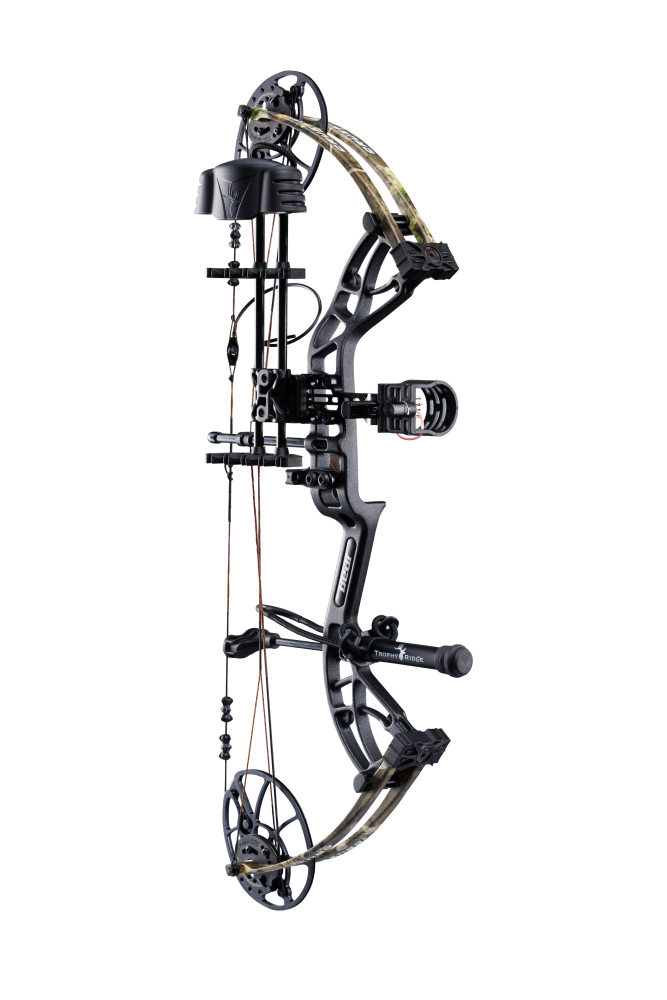 Side view of Bear Archery Cruzer G4 compact bow with 75% let off, highlighting its lightweight and compact frame.