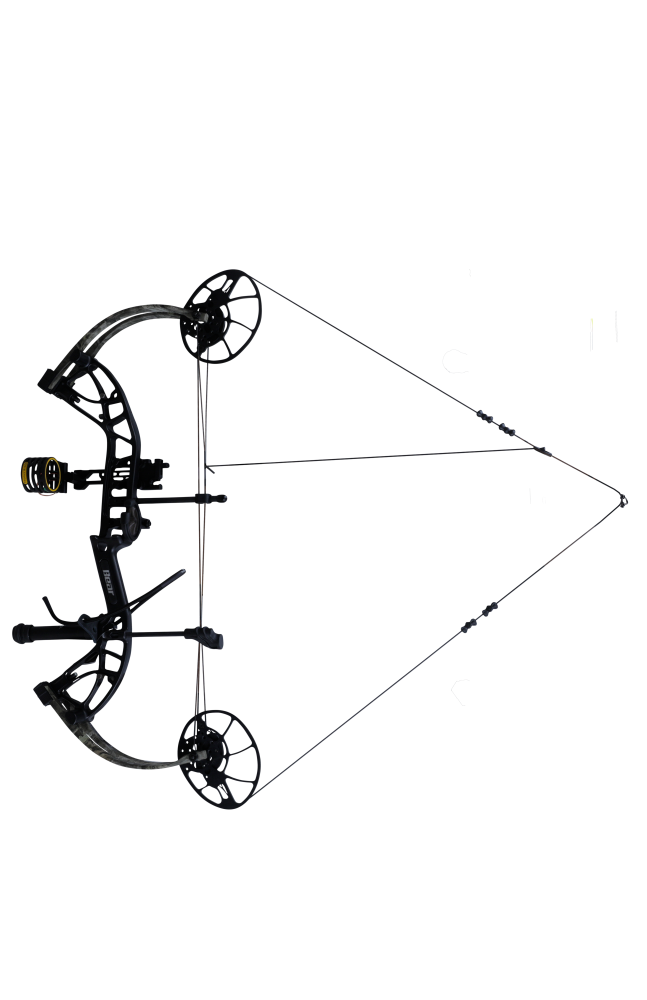 Bear Cruzer G4 RTH Compact Bow in color Mossy Oak Roots aiming left showcasing it's 14"-30" draw length.