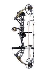 Bear Archery Cruzer G4 Compound Bow for bowhunting displayed against a transparent background, emphasizing its professional build quality, Mossy Oak Roots color option, and Trophy Ridge ready-to-hunt accessories.