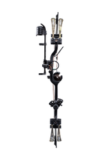 Front view Bear Cruzer G4 Compact Bow in color Mossy Oak Roots with Trophy Ridge Ready-To-Hunt accessories.