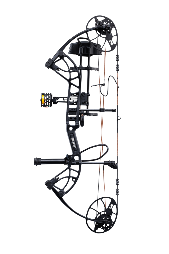 Side view of Bear Archery Cruzer G4 compact bow with 75% let off, highlighting its lightweight and compact frame.