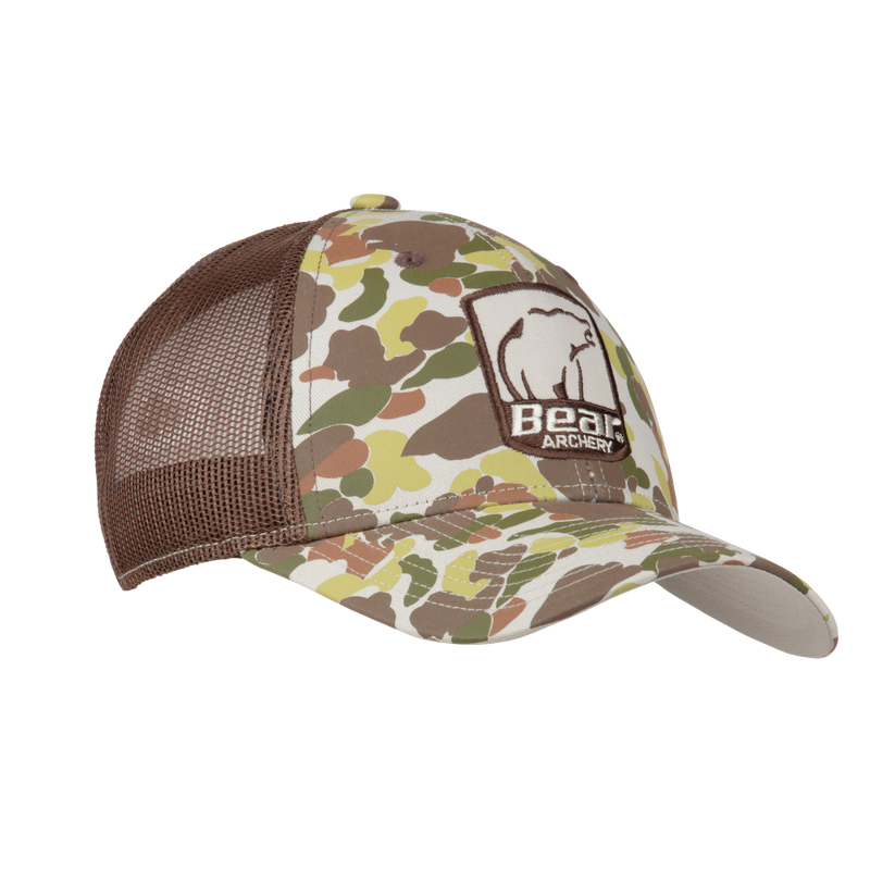 Fred bear camo hat - bear archery camo hat with fred bear camo and bear archery shield logo