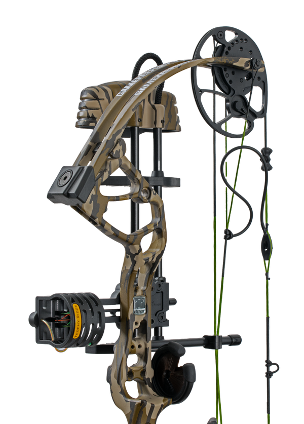 Close up of the Bear Archery Gamekeeper Jr RTH kids compound bow cam system and RTH accessories from Trophy Ridge.
