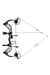 Bear MAXX RTH Adjustable compound Bow in color Wildfire aiming left showcasing it's 14"-30" draw length.