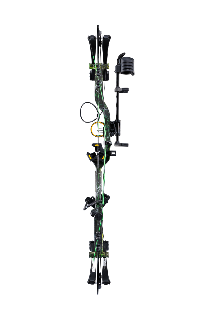 Back view of Bear Archery Legit MAXX RTH compound bow showcasing its adjustable compound 30" axel length.