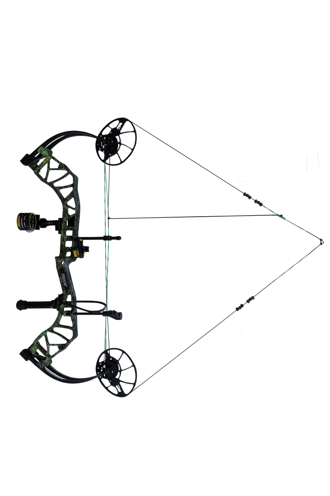 Bear Archery Legit MAXX RTH compound bow with an adjustable draw length from 14 to 30 inches aimed left.