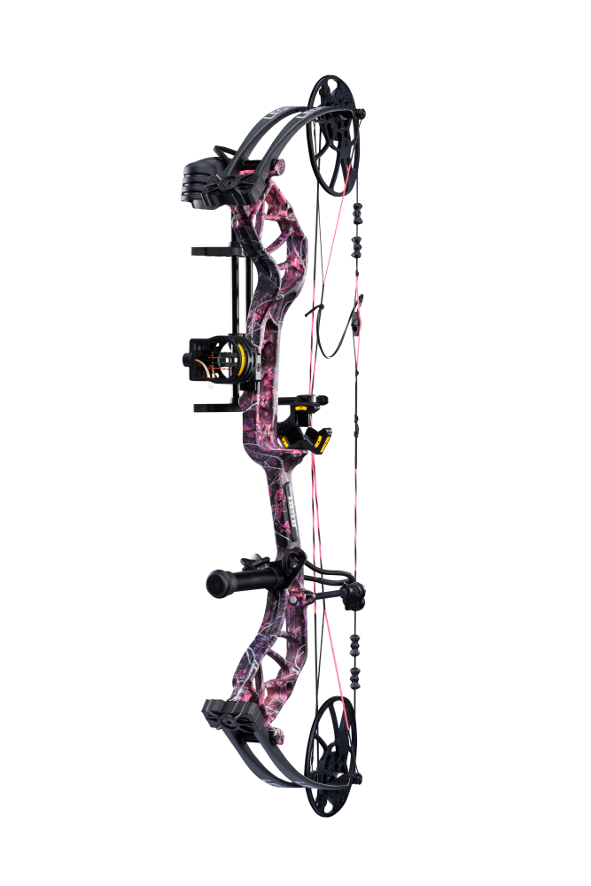 Side view of Bear Legit MAXX RTH adjustable compound bow with 75% let off, highlighting its lightweight and adjustable compound frame.
