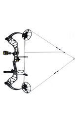 Bear MAXX RTH Adjustable compound Bow in color True Timber Strata aiming left showcasing it's 14"-30" draw length.