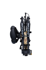 Close up of compound bow limbs showcasing Bear Archery Legit MAXX RTH adjustable compound bow logo on color Fred Bear.