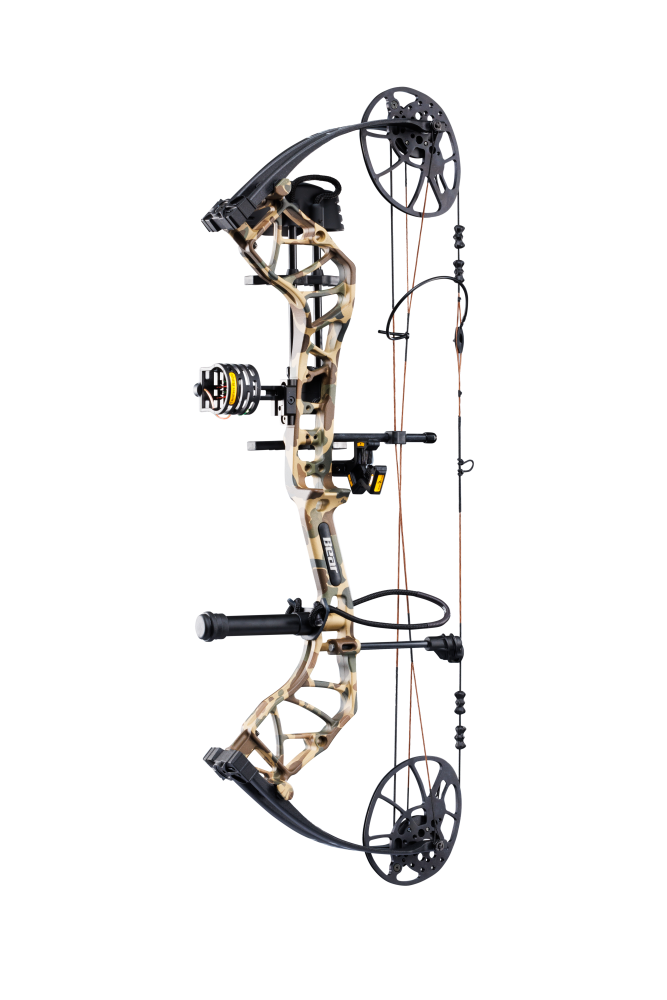 Side view showcasing Trophy Ridge’s ultimate ready-to-hunt package on Bear Archery's Legit MAXX RTH adjustable compound bow. 