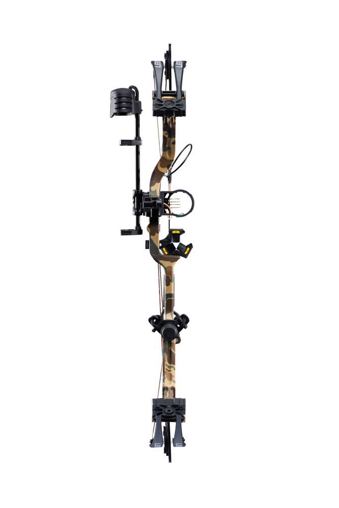 Back view of Bear Archery Legit MAXX RTH compound bow showcasing its adjustable compound 30" axel length.