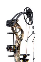 Close up of Trophy Ridge four pin sight and v-biscuit arrow rest. As well as Bear Archery's Legit MAXX RTH cam system and Fred Bear color.
