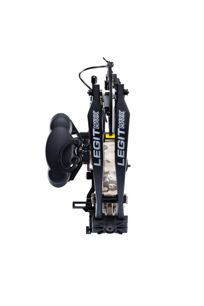 Bear Legit MAXX RTH logo on compound bow limbs in Veil Whitetail color.
